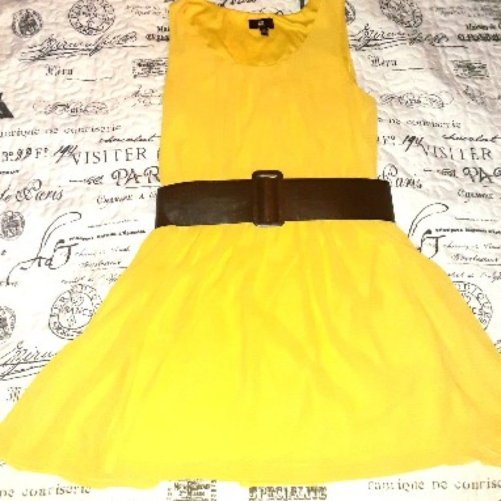 Yellow Sleeveless Dress with Black Belt